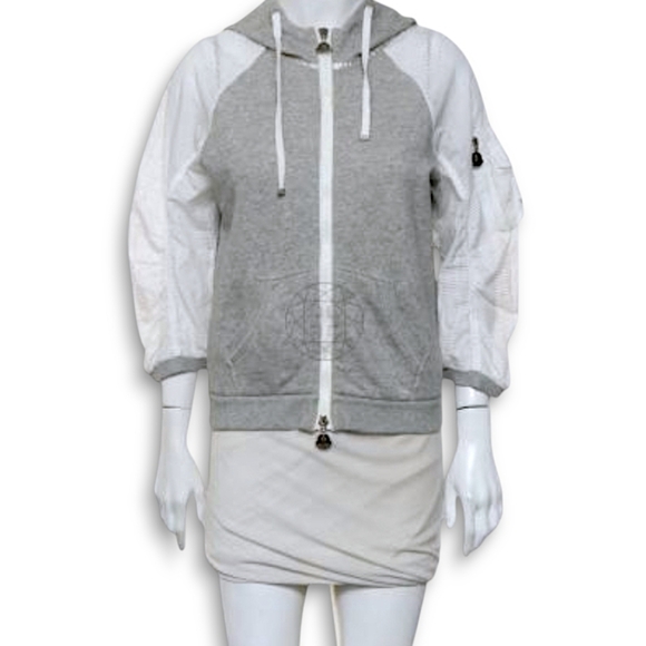 MONCLER - Authentic Luxury 3/4 Sleeve Grey White Mesh Zip Up Hoodie Small - Picture 11 of 11